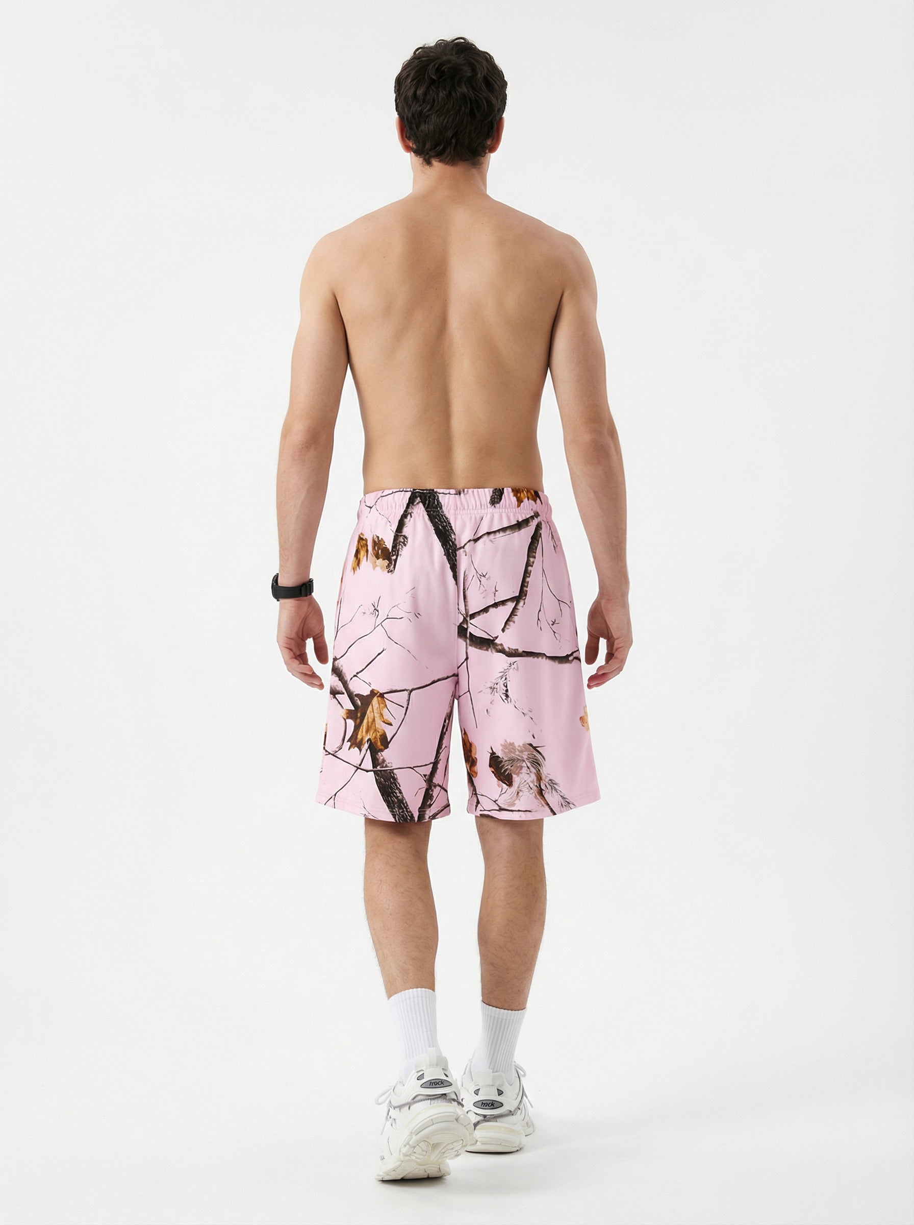 240GSM Unisex Branch Print Relaxed Fit Quick-Dry Cotton Shorts Light Pink