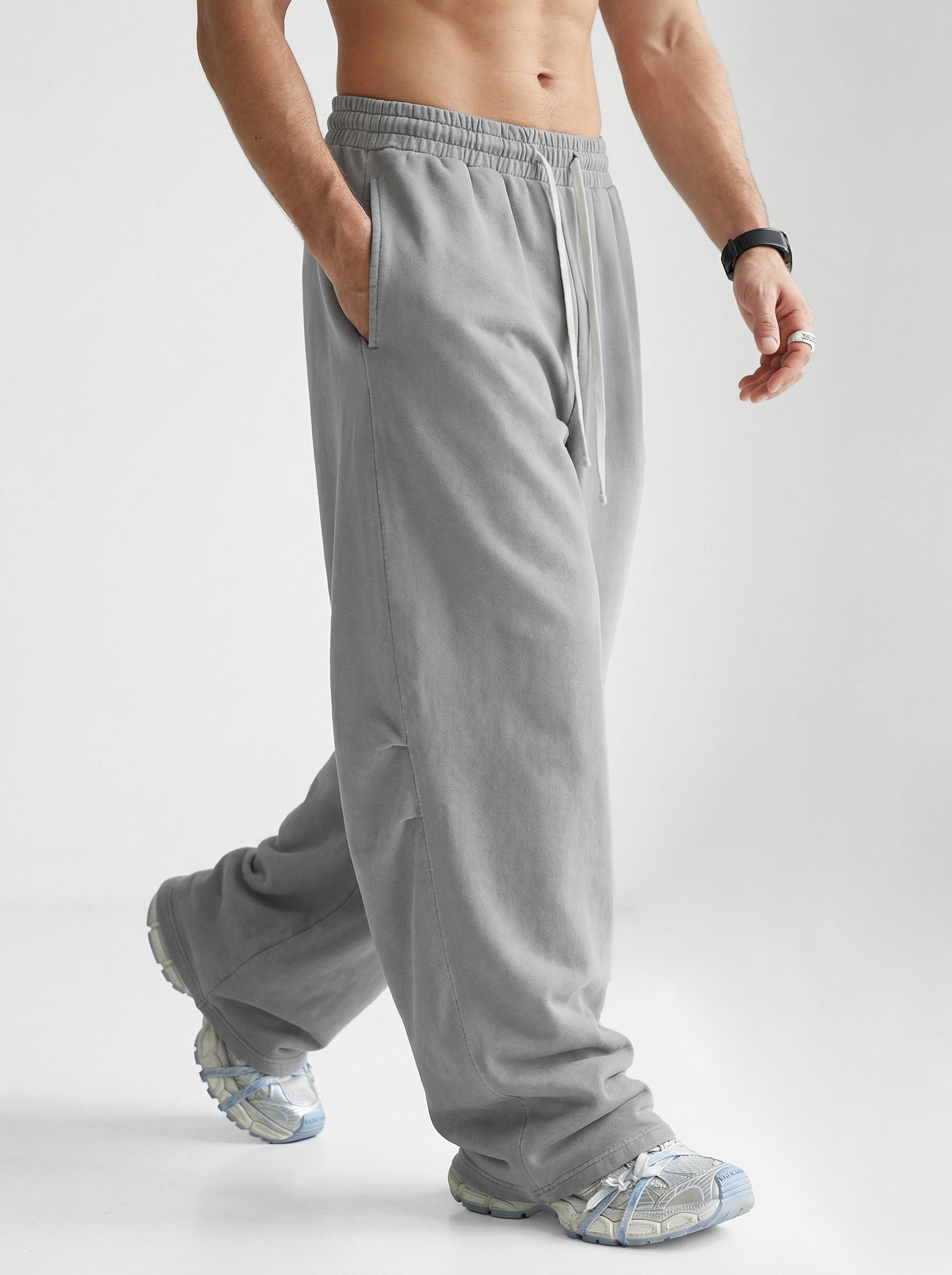 320GSM Heavyweight Cotton Slub Snow Wash Curved Leg Pants Vintage Heather Gray
