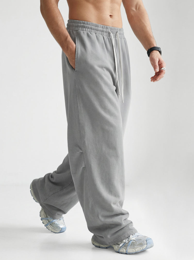 320GSM Heavyweight Cotton Slub Snow Wash Curved Leg Pants Vintage Heather Gray
