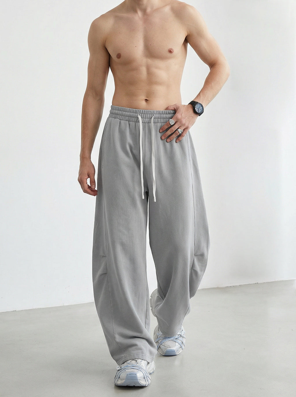 320GSM Heavyweight Cotton Slub Snow Wash Curved Leg Pants Vintage Heather Gray