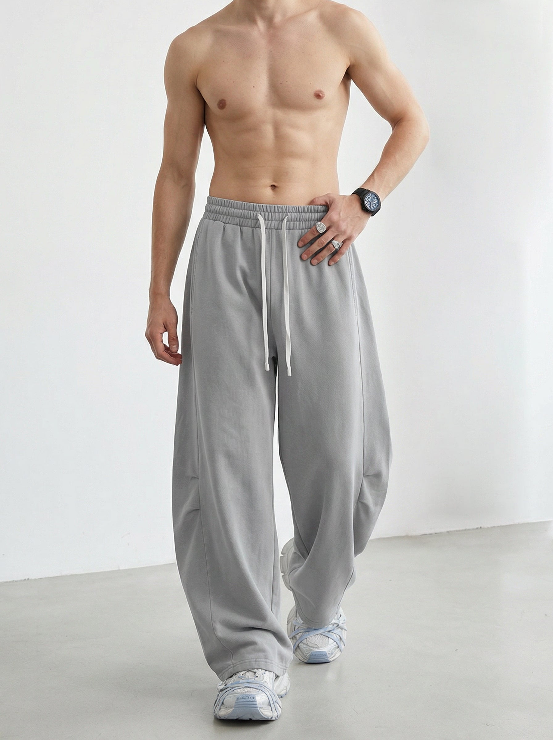 320GSM Heavyweight Cotton Slub Snow Wash Curved Leg Pants Vintage Heather Gray
