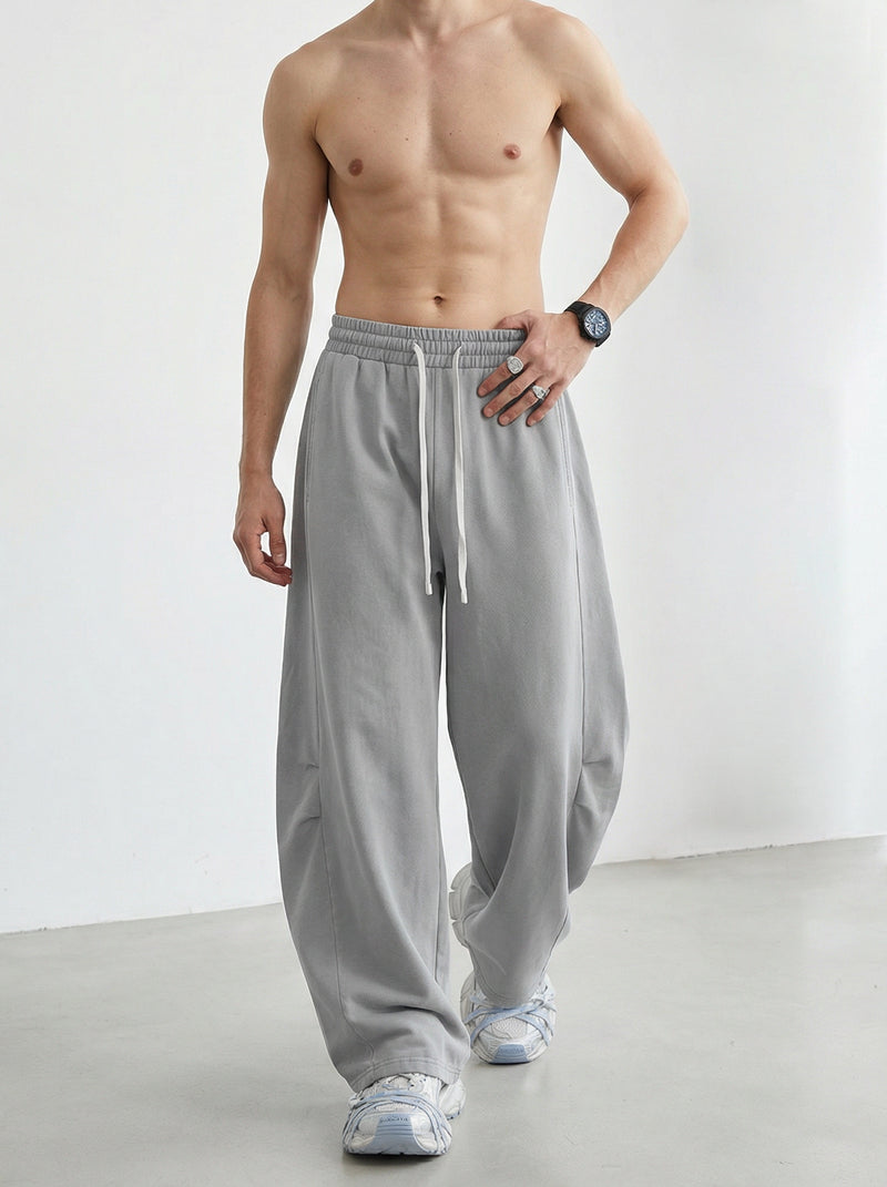 320GSM Heavyweight Cotton Slub Snow Wash Curved Leg Pants Vintage Heather Gray