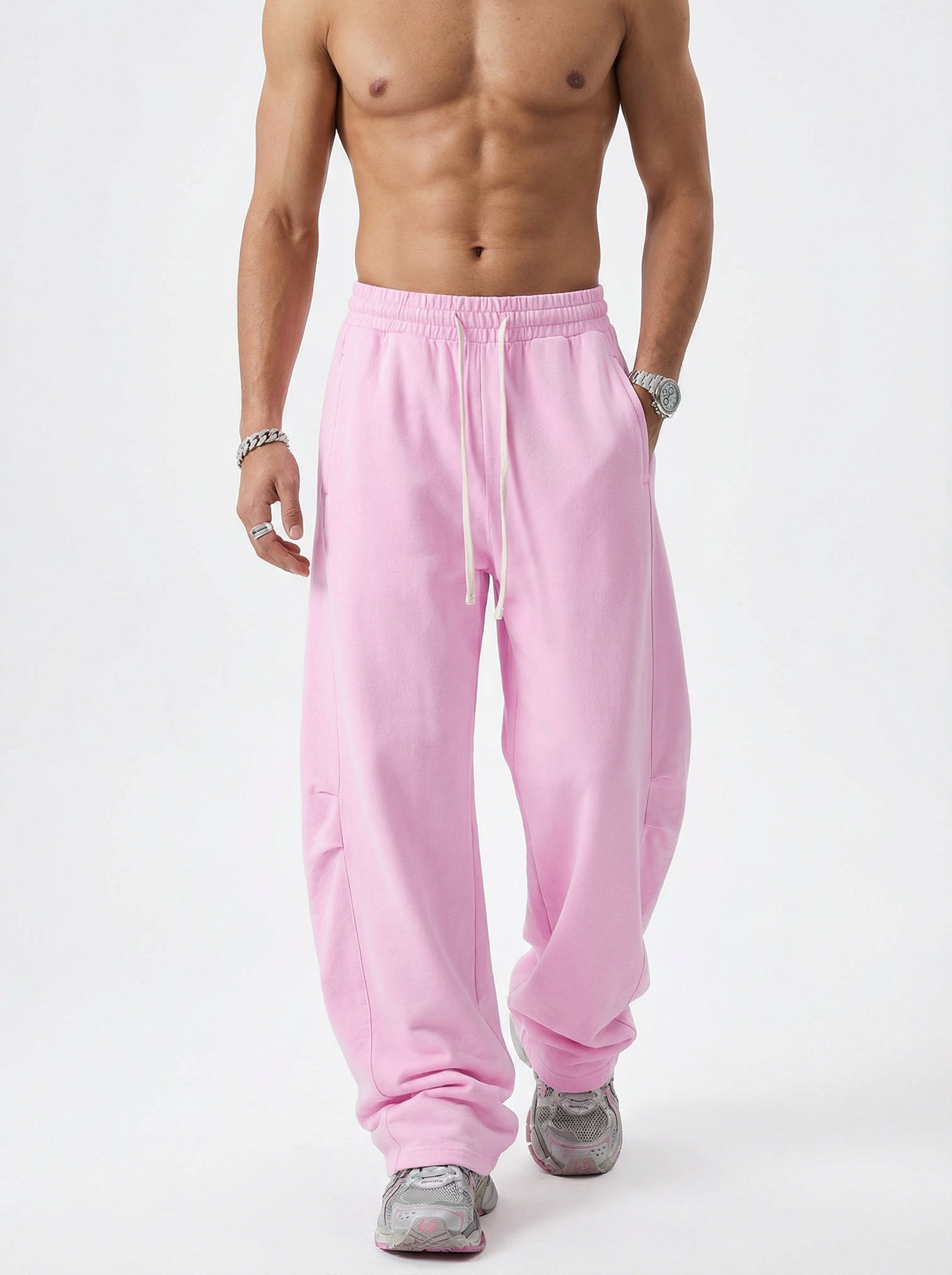 320GSM Heavyweight Cotton Slub Snow Wash Curved Leg Pants Vintage Peach Pink