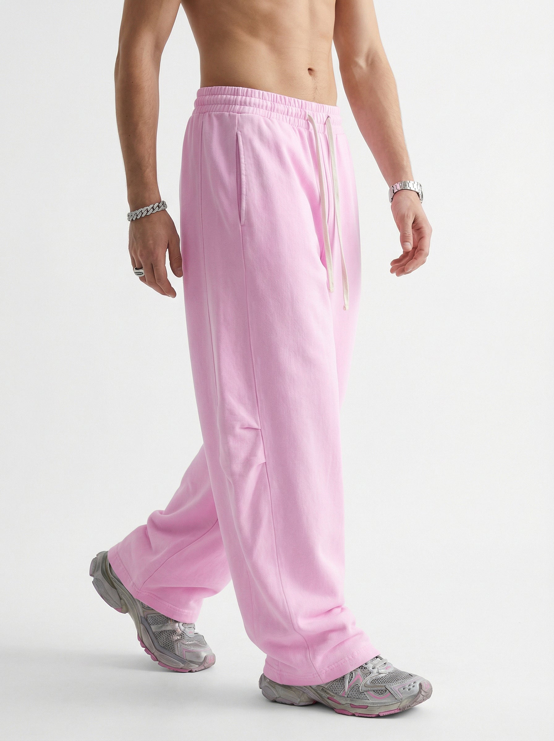320GSM Heavyweight Cotton Slub Snow Wash Curved Leg Pants Vintage Peach Pink