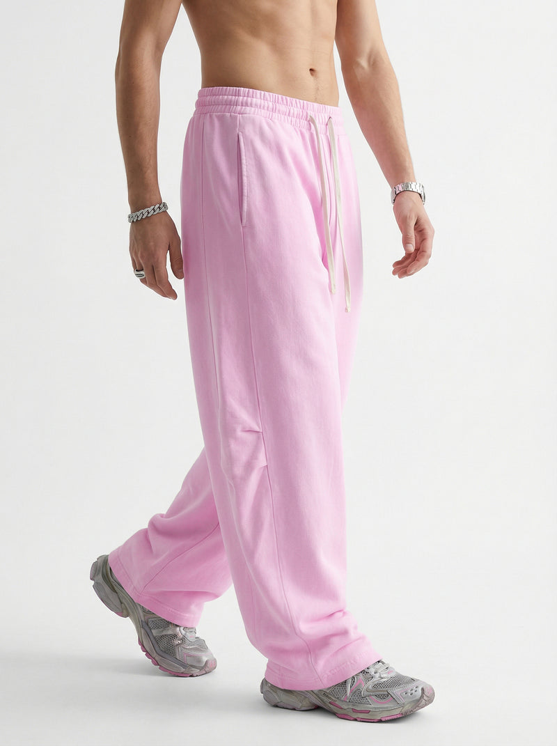 320GSM Heavyweight Cotton Slub Snow Wash Curved Leg Pants Vintage Peach Pink