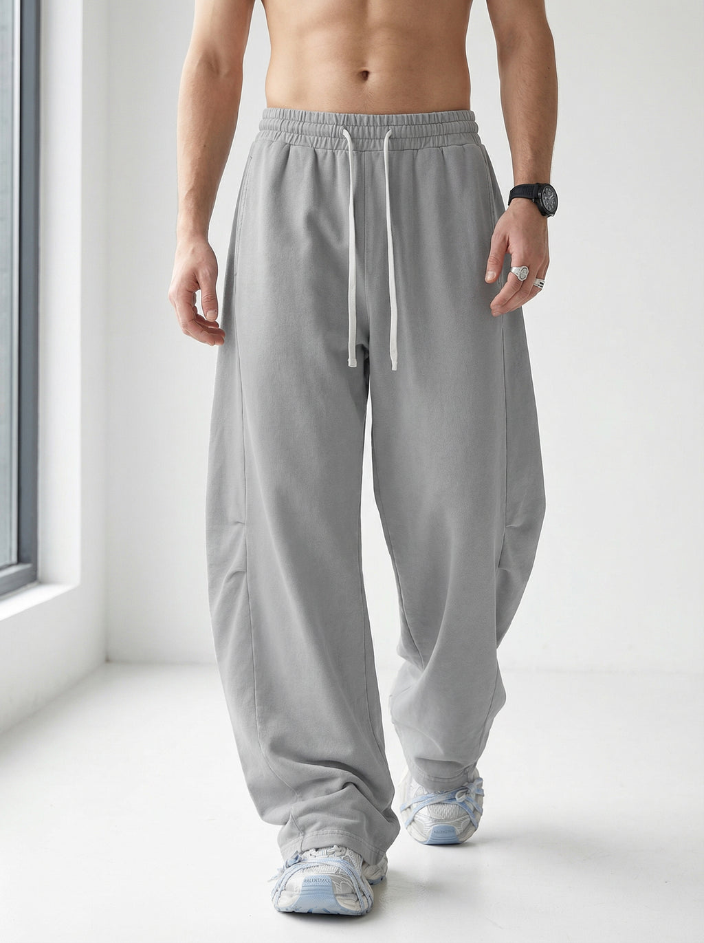 320GSM Heavyweight Cotton Slub Snow Wash Curved Leg Pants Vintage Heather Gray