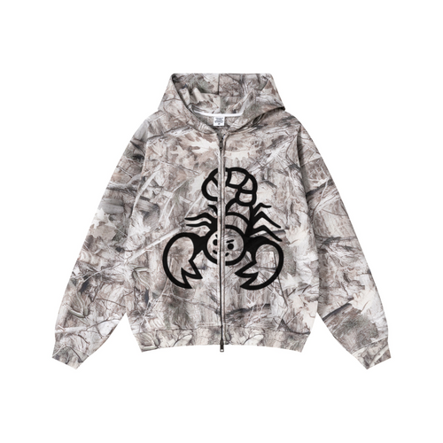 340GSM Unisex Heat Transfer Desert Camouflage Zip-Up Hoodie 	Branch Camouflage