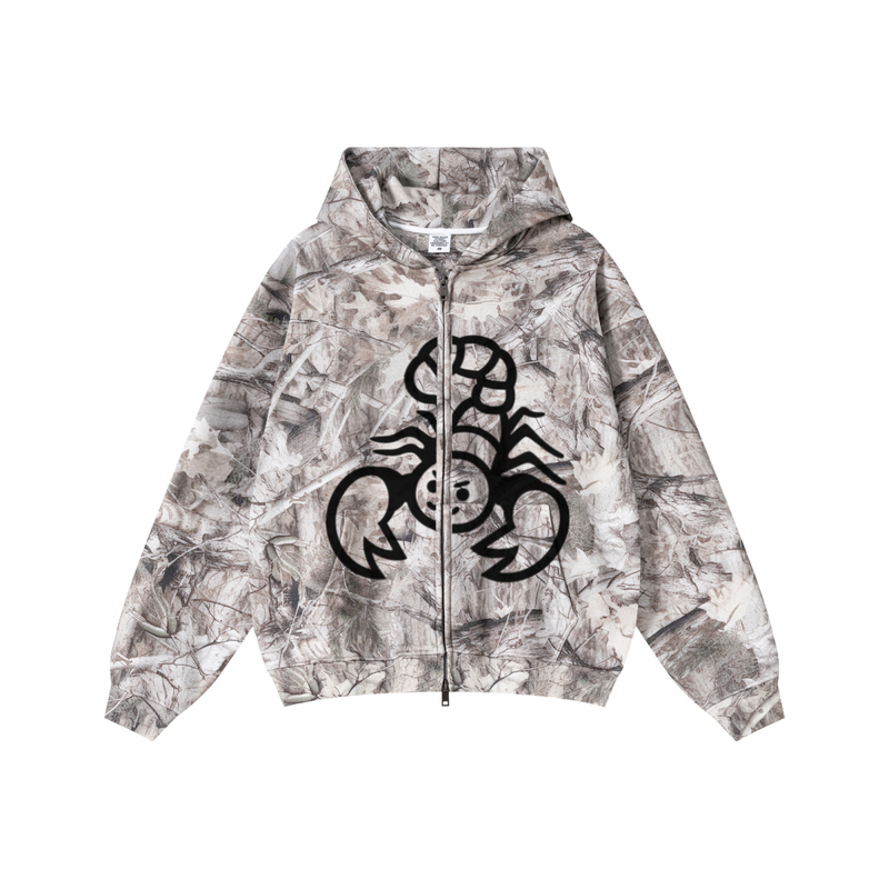 340GSM Unisex Heat Transfer Desert Camouflage Zip-Up Hoodie 	Branch Camouflage