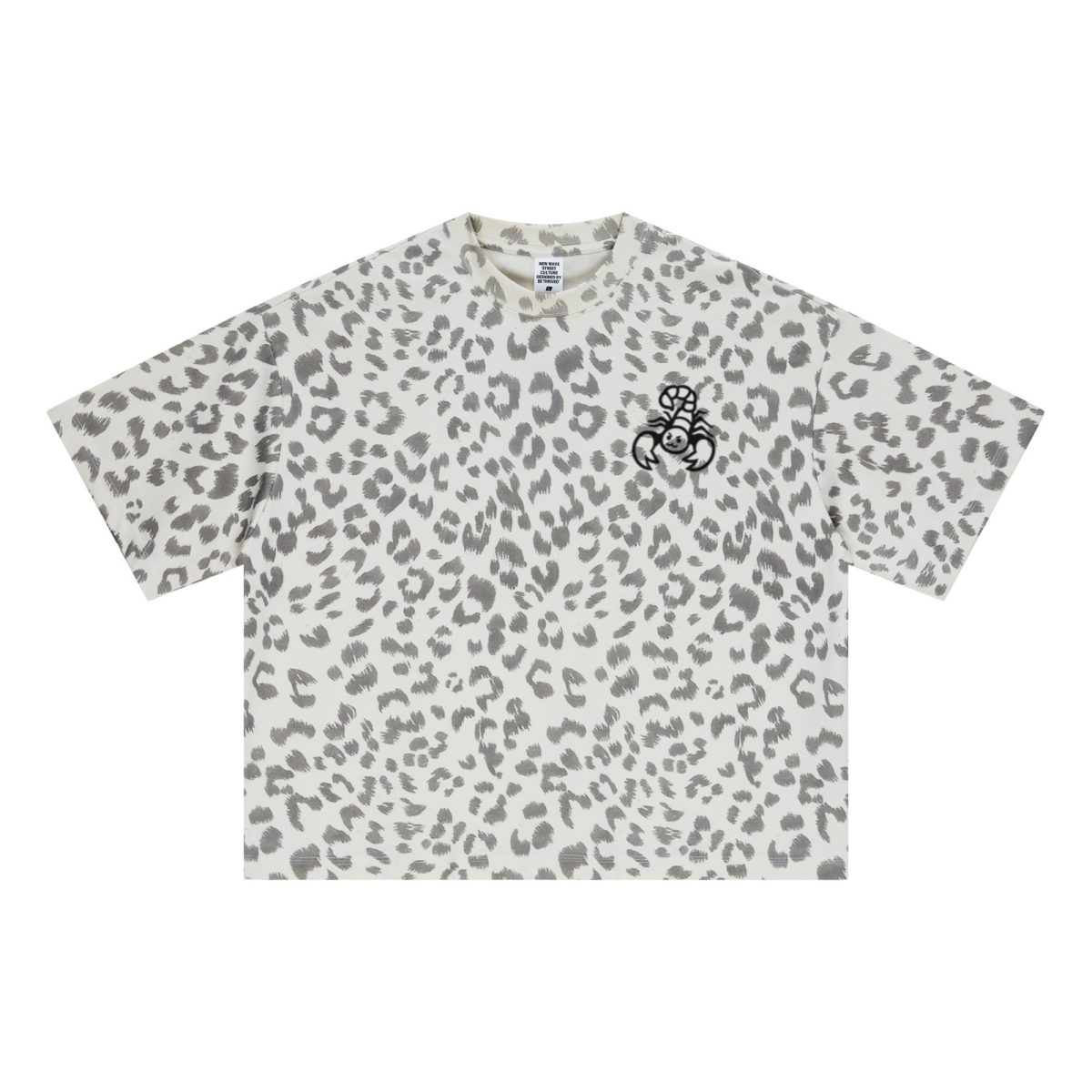 240GSM Unisex Boxy Leopard Print Heat-Transfer Loose T-shirt Gray apricot