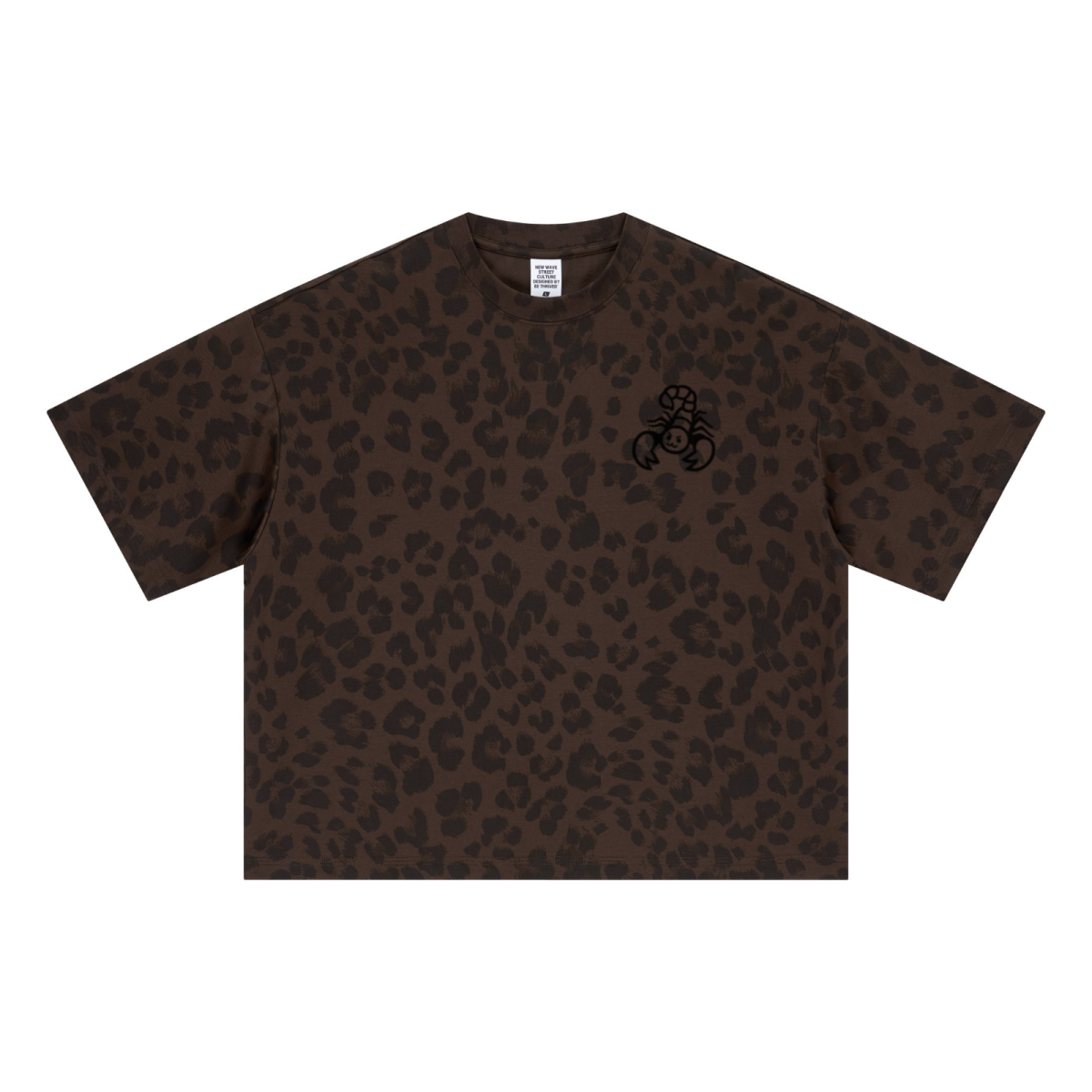 240GSM Unisex Boxy Leopard Print Heat-Transfer Loose T-shirt Coffee 