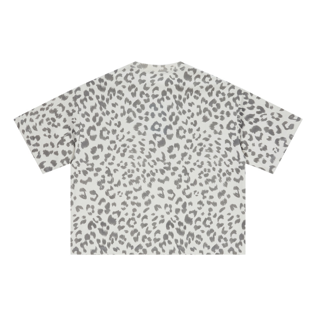 240GSM Unisex Boxy Leopard Print Heat-Transfer Loose T-shirt Gray apricot