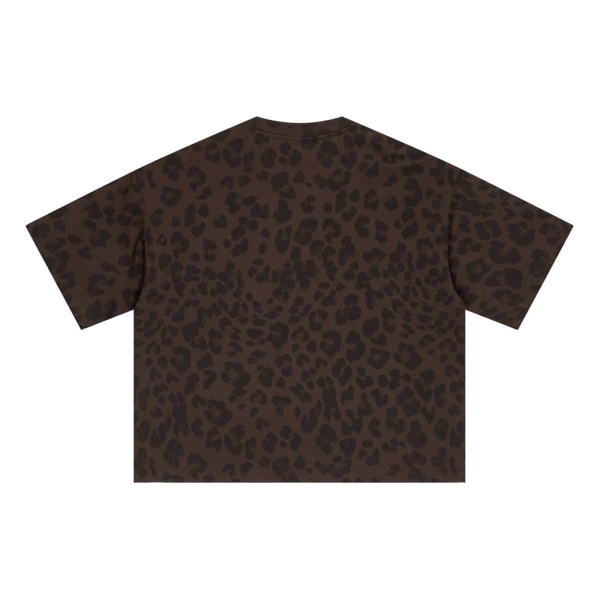 240GSM Unisex Boxy Leopard Print Heat-Transfer Loose T-shirt Coffee 